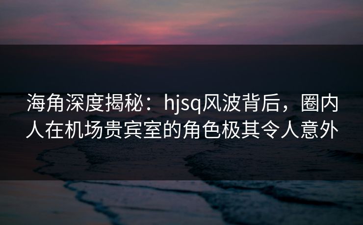 海角深度揭秘：hjsq风波背后，圈内人在机场贵宾室的角色极其令人意外